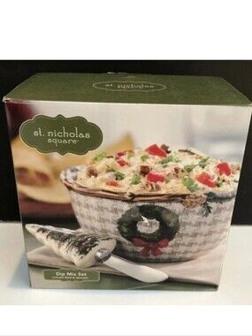 St. Nicholas Square Snow Valley Dip Mix Set Christmas Tree Wreath NIB